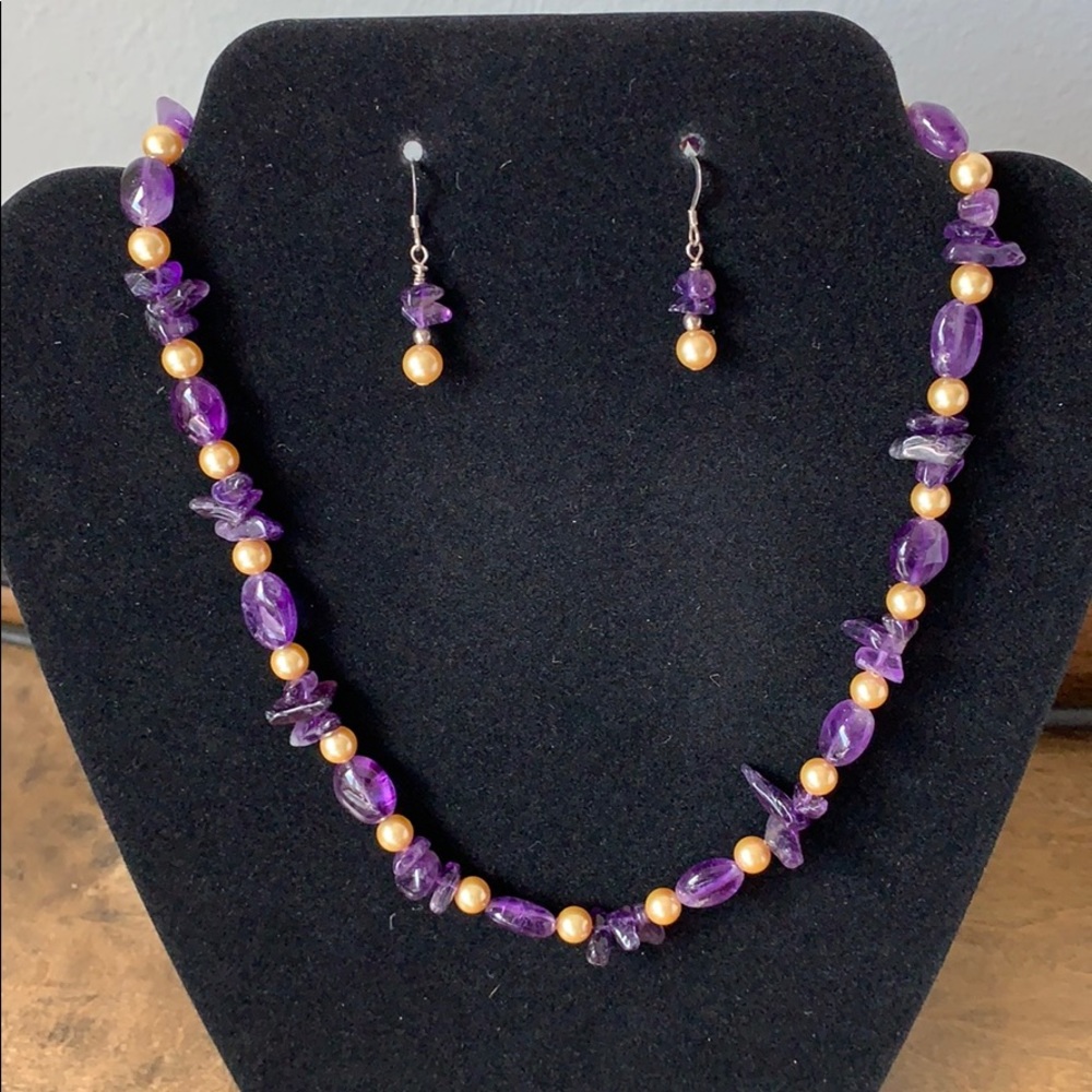 Handmade beaded necklace and earrings